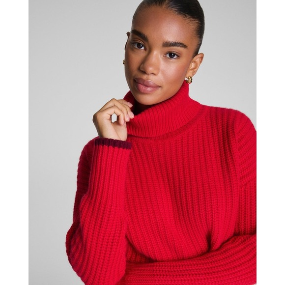 Spanx La Ligne Women's Wool Cashmere Red Chunky Turtleneck Sweater XS NWT $450